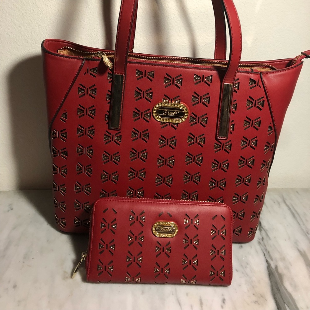 Brangio Italy Brand New Wildflower 3D Work & Women's Travel Tote in Red